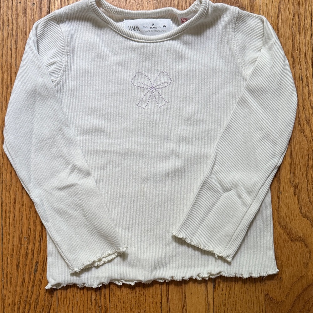 Zara Kids White Long Sleeve Tee with Bow